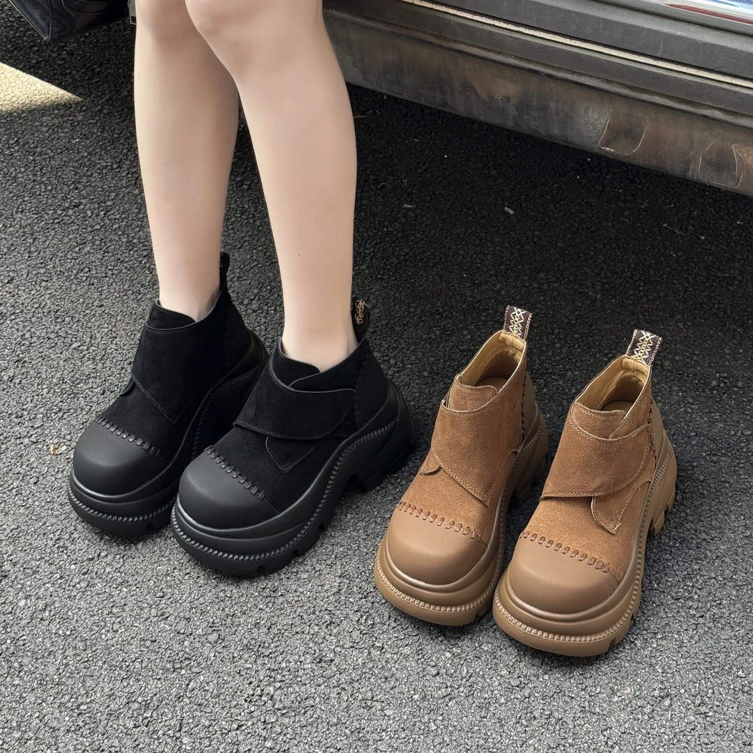 增高9CM2025秋季新款女靴欧洲站小个子踝靴休闲显瘦矮筒靴0589-15