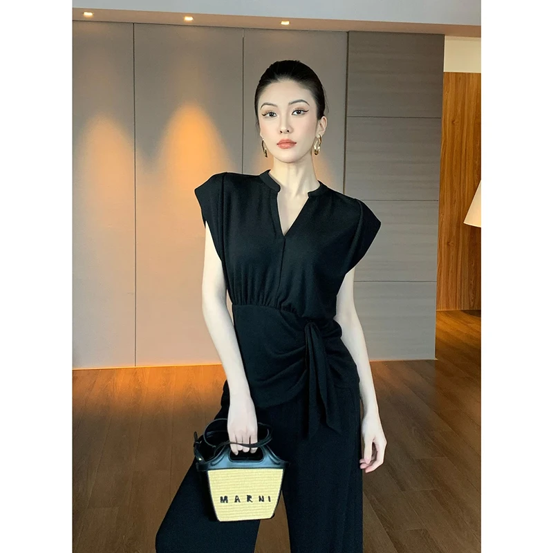 【两件套】时尚休闲气质显瘦通勤修身黑色收腰时尚套装D1846