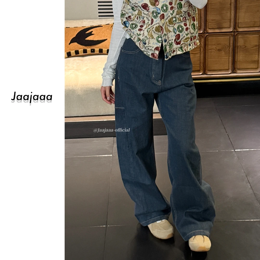 Jaajaaa海港晴空 直筒复古百搭宽松水洗牛仔裤/HEIX