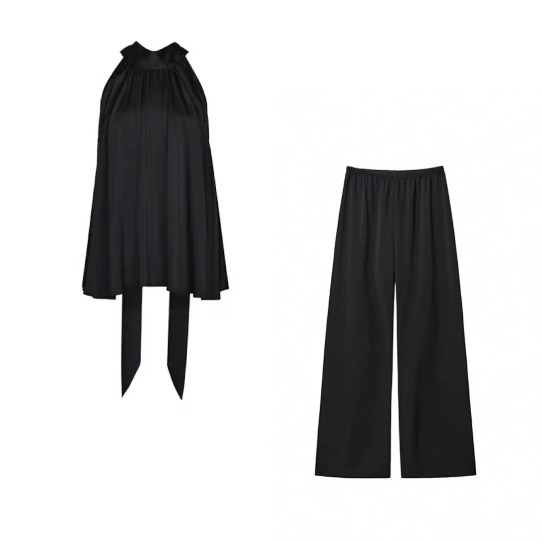 JYX高定法式轻奢高级无袖醋酸上衣阔腿裤套装-141