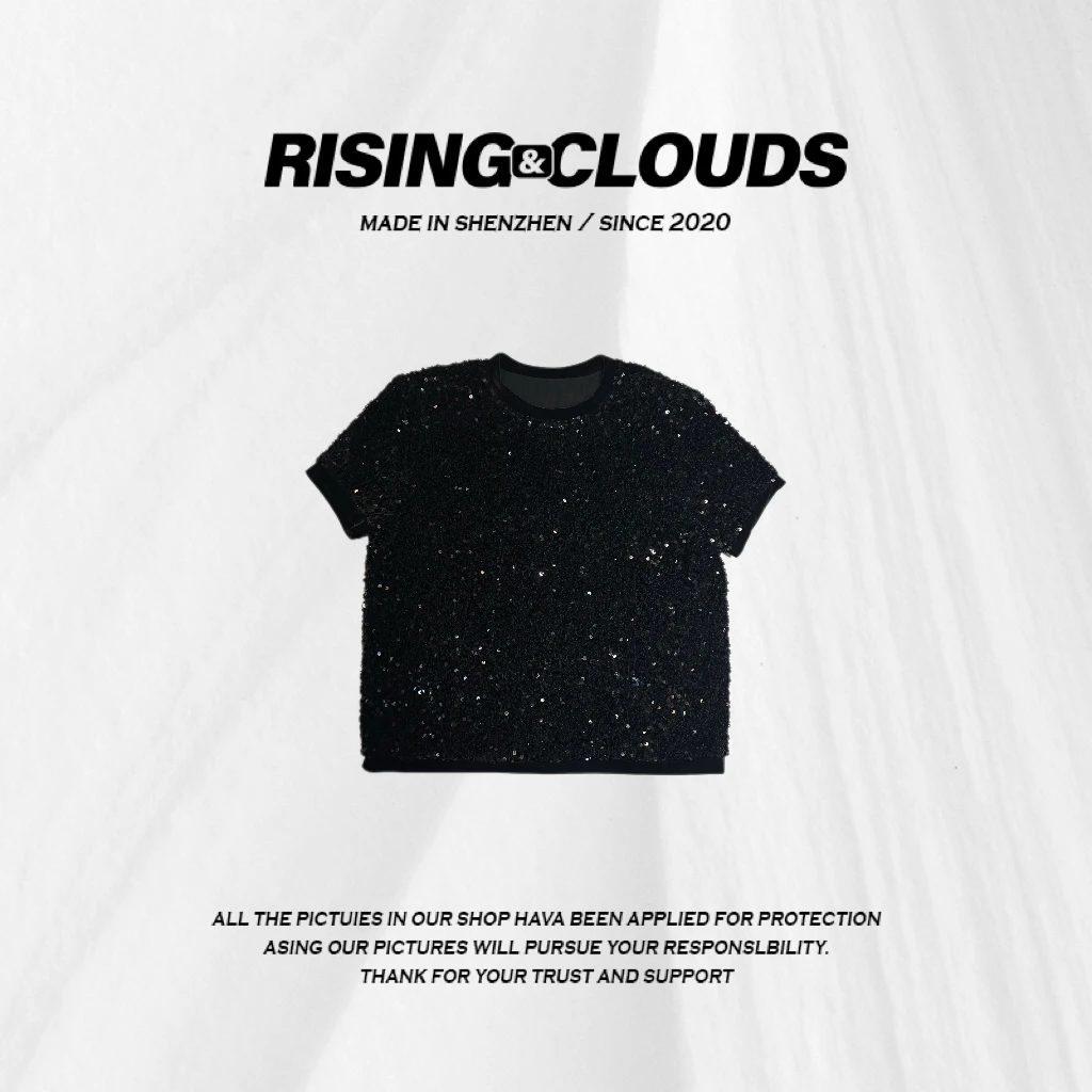 RISING&CLOUDS莎莎【新年限定】百搭时尚圆领珠片半袖120185
