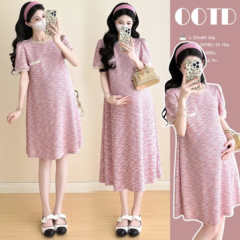 「圈圈优选」2025新款夏季气质小香风显瘦减龄孕妇连衣裙长短款洋气