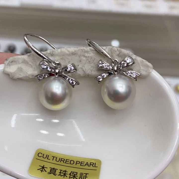 海水珍珠裸珠海水澳白宝石光10mm耳坠