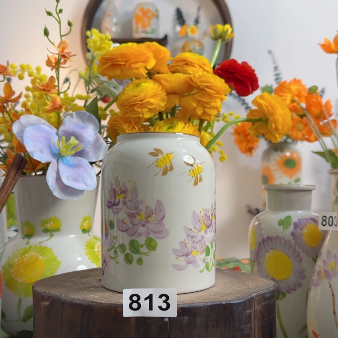 摆件景德镇陶瓷手绘小花瓶摆件无孔