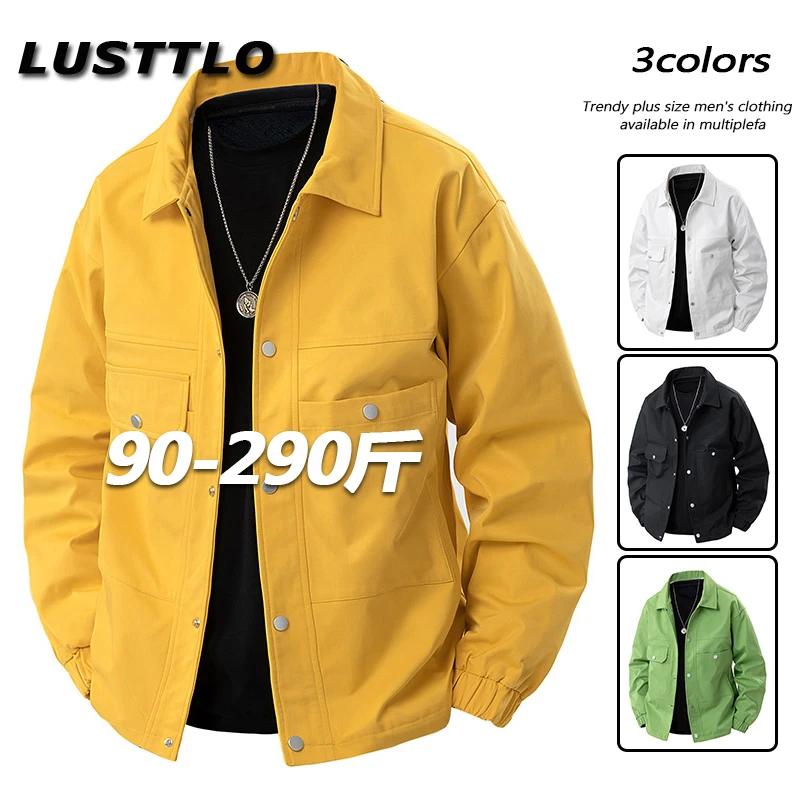 美式复古工装夹克男士春秋季新款宽松大码休闲大胖子翻领外套男装