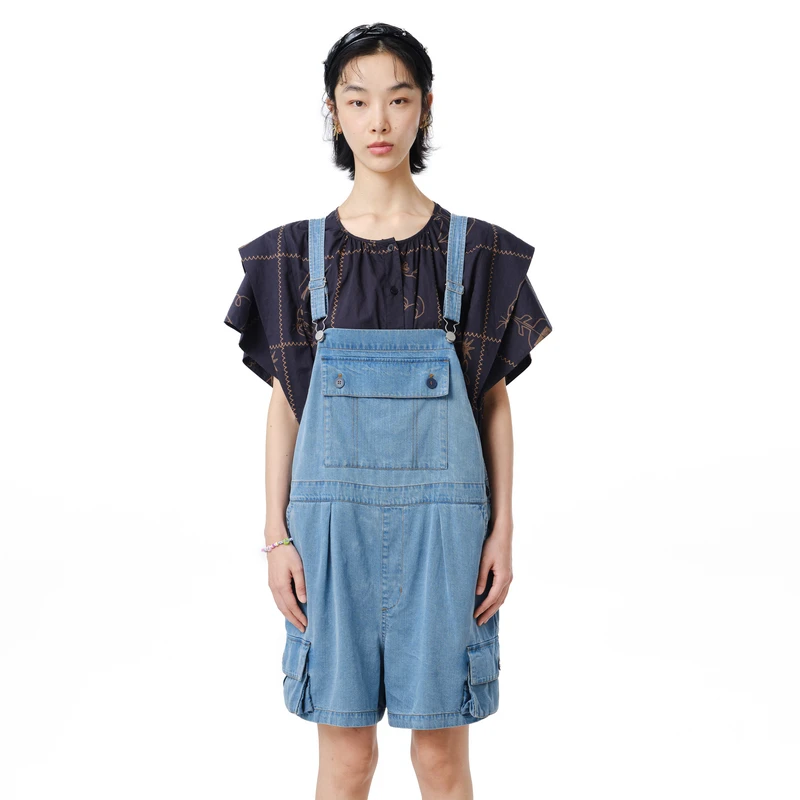 MOVEUP幻走2025夏季新款.FUN 可调节肩带贴袋牛仔背带裤325240803