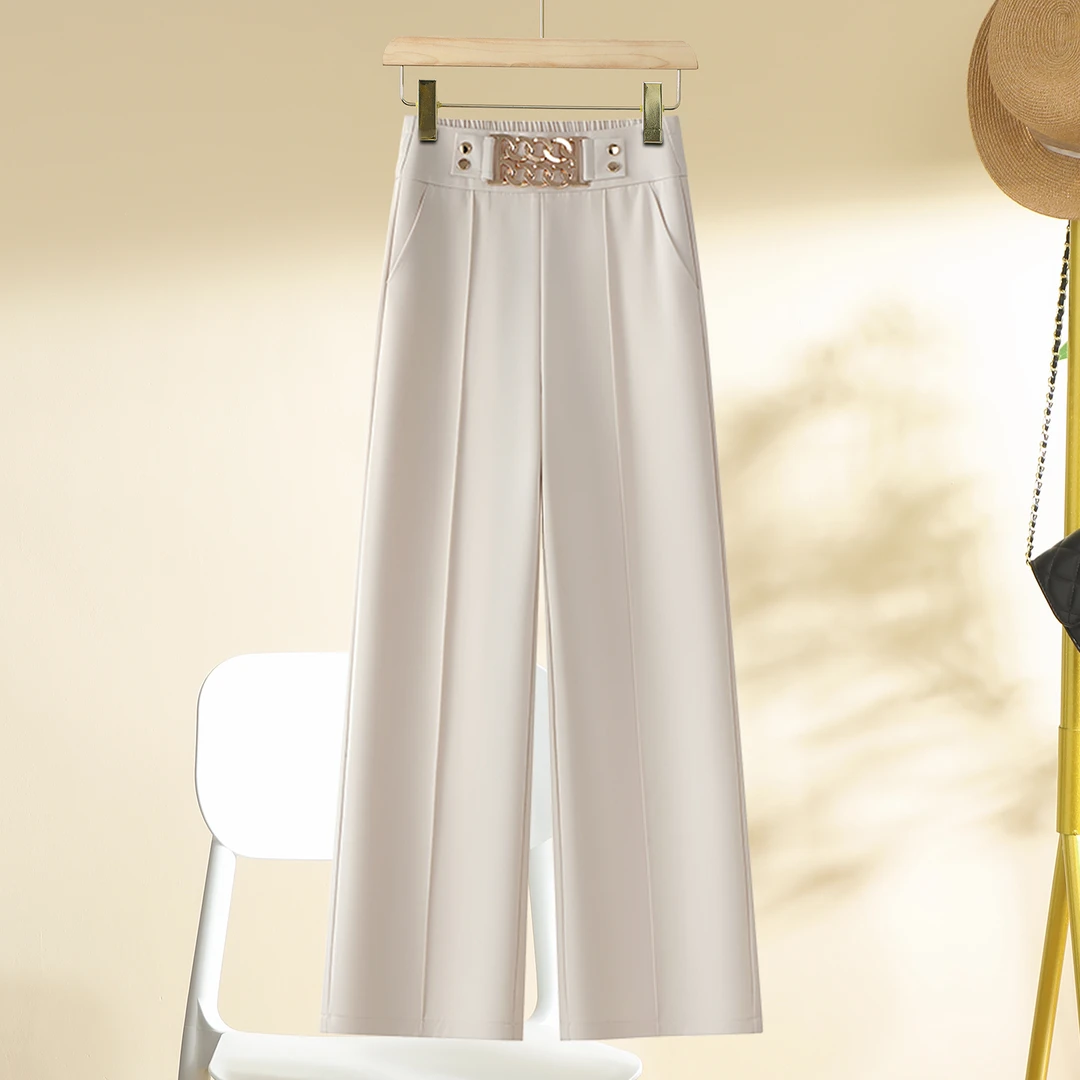 拉夏贝尔休闲气质时尚设计感舒适百搭2025春秋新款女阔腿裤西装裤