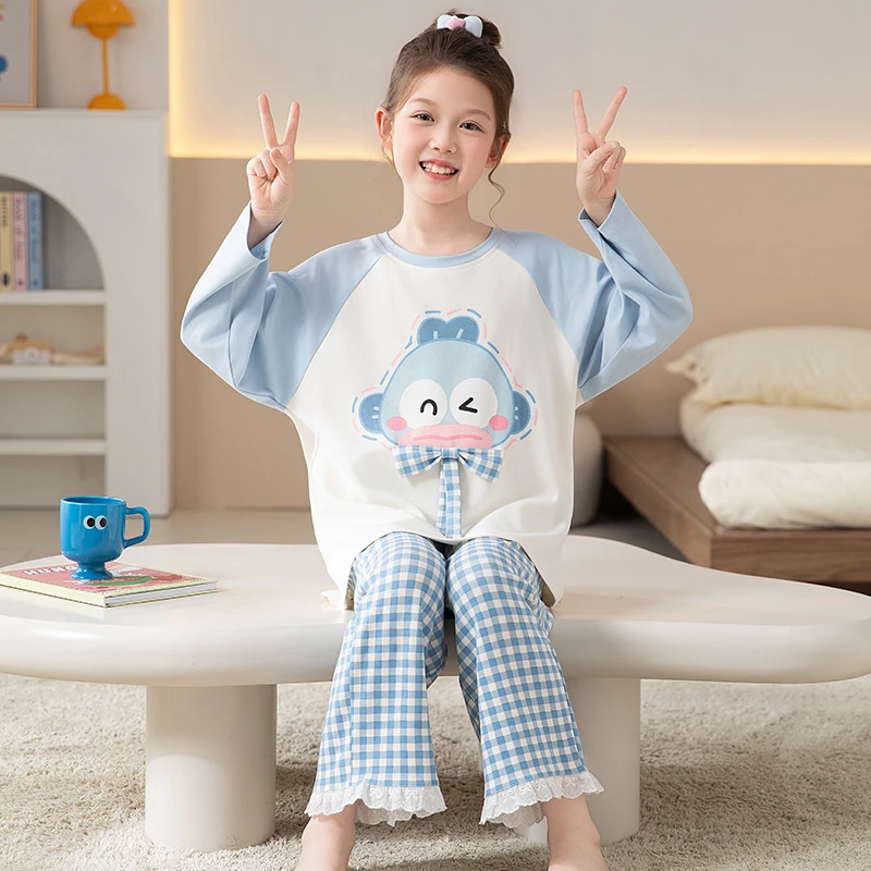 春秋季新款女童纯棉长袖少女家居服套装儿童睡衣女童洋气打底睡衣