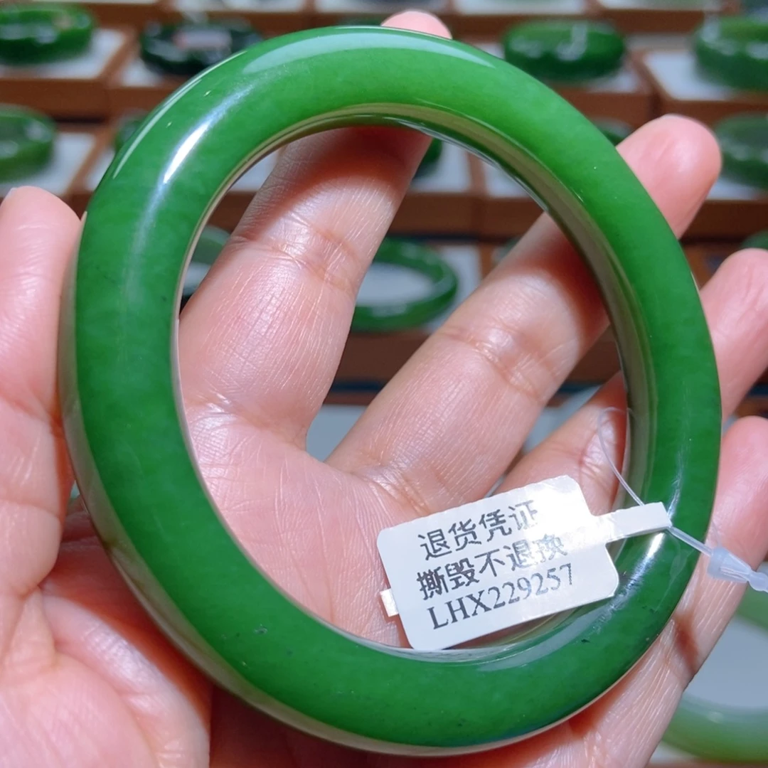 和田玉（碧玉）未镶嵌手镯辣绿6162