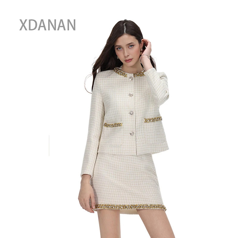 【现货】xiangdanan 小香风法式复古秋冬单排扣套装时尚/8506