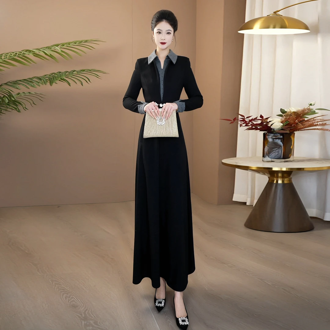 高端大气简约时尚连衣裙2025新款加厚冬季遮肉显瘦修身长裙298