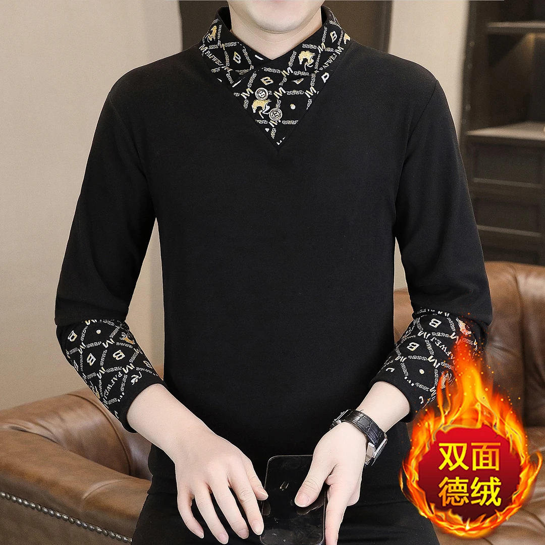 2025新款德绒半高领男士潮流打底衫秋冬长袖保暖面料中领上衣男