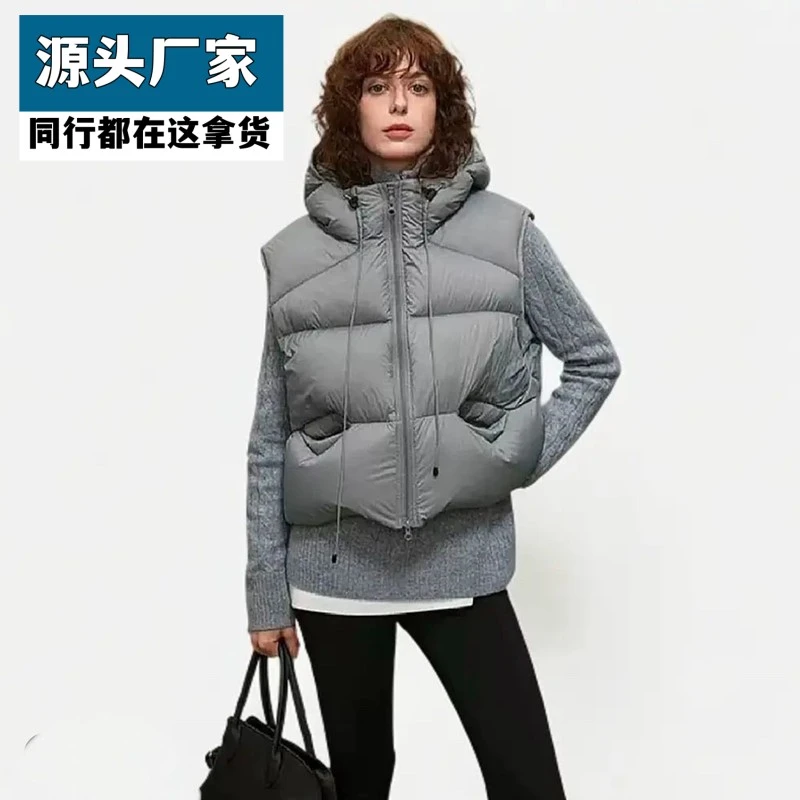 梵乐芬2025新款羽绒马甲白鸭绒短款2025新款蓬松连帽小个子宽松时