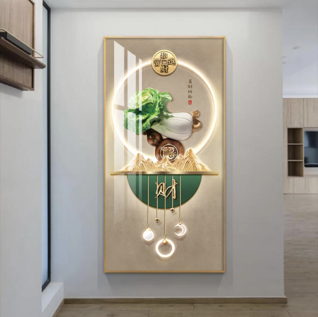 百财如意进门玄关装饰画走廊过道挂画晶瓷立体镶钻框画