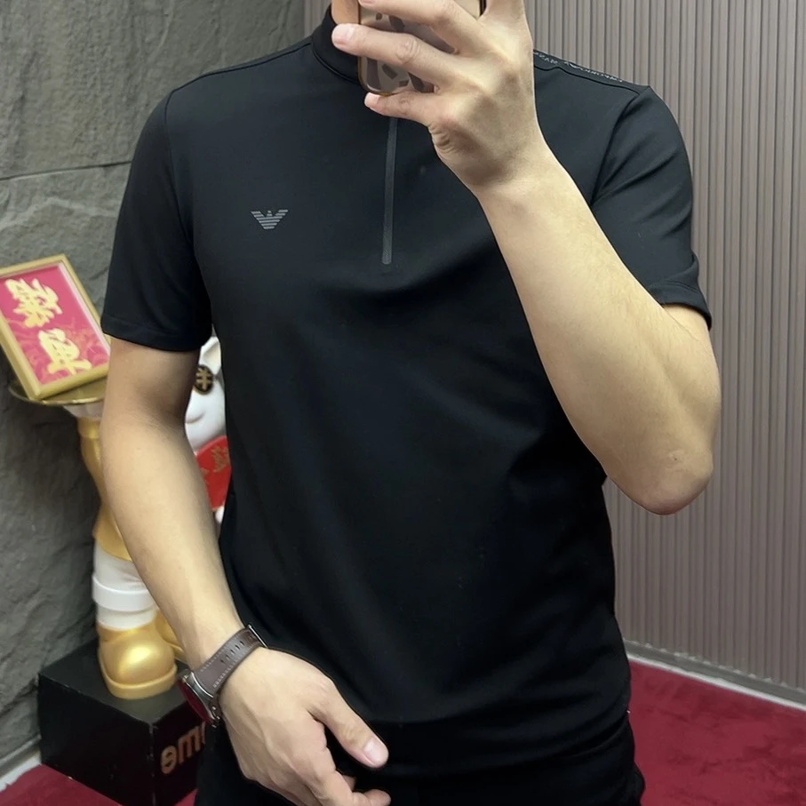 9822#男士冬季加绒潮流半拉链polo衫短袖新款气质百搭时尚T恤