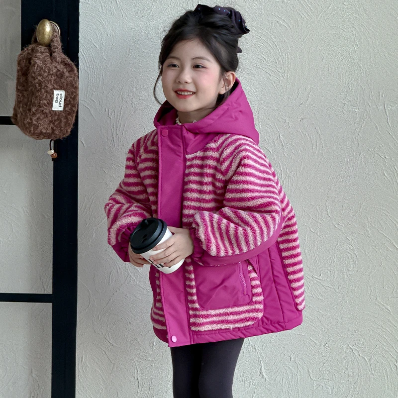 女童夹棉外套2025冬季新款儿童连帽上衣秋冬款女宝宝衣服加厚冬装