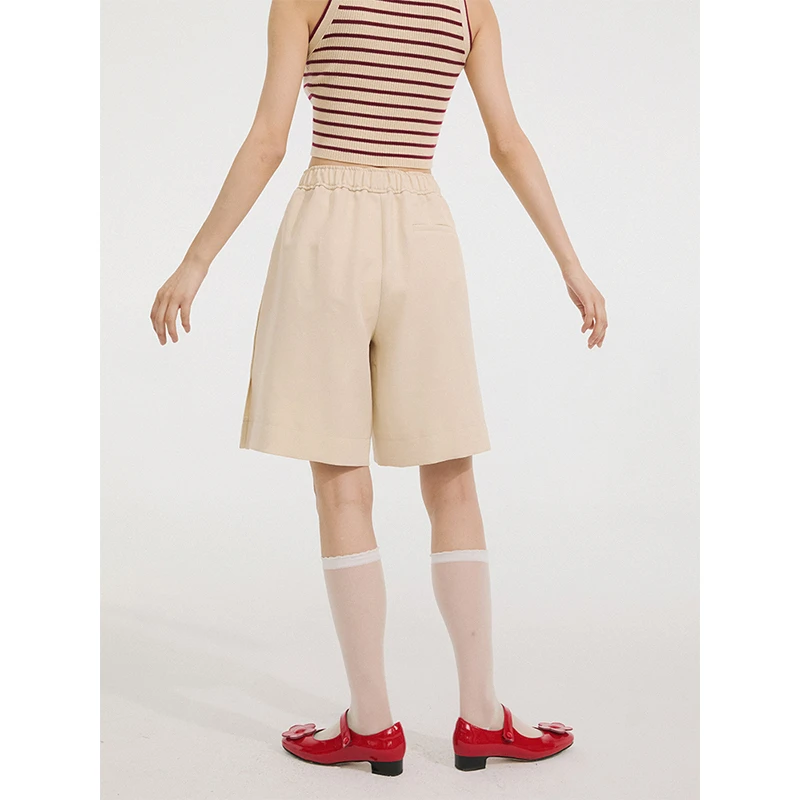 「Tomato Girl」百慕松紧高腰宽松西装休闲短裤直筒五分裤小个子