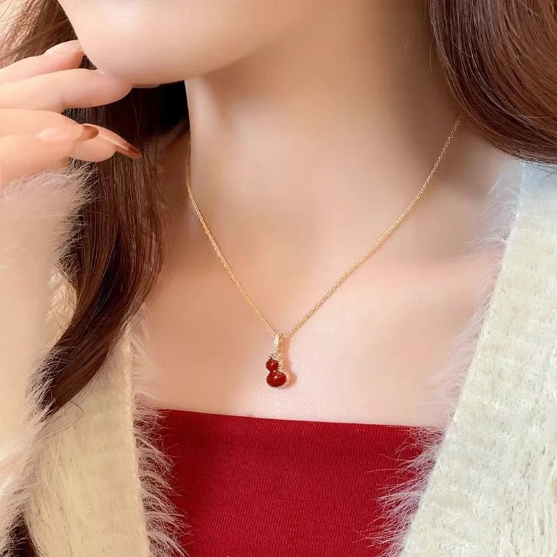 铜合金项链 【1795】法/QL安可拉红滴釉双面葫芦项链