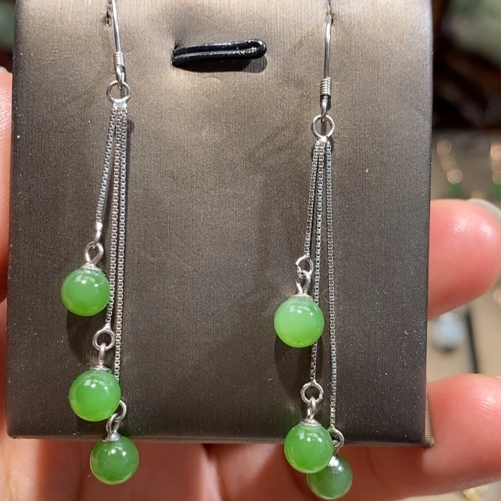 和田玉银S925镀金镶嵌耳饰