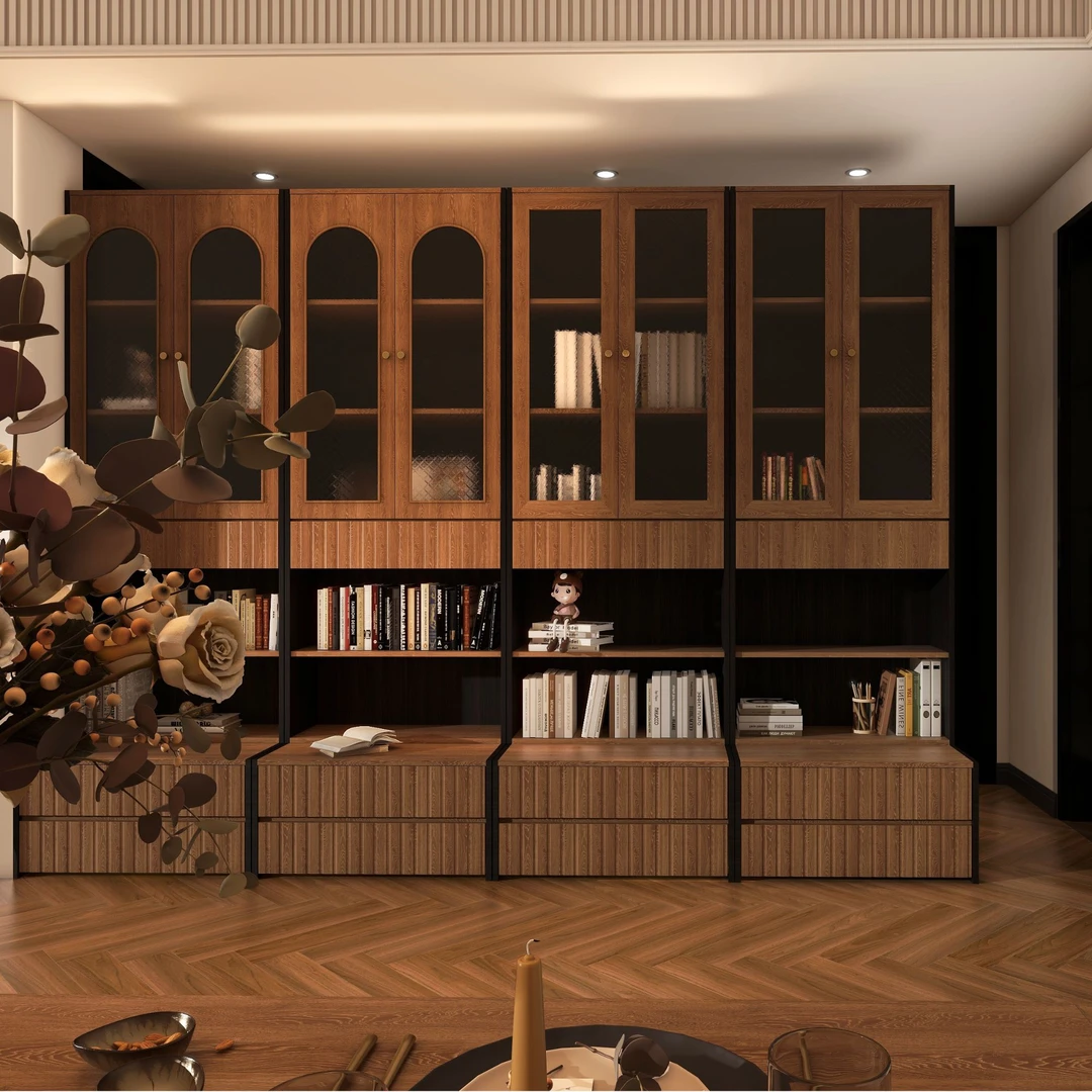 法式复古风自由组合玻璃门书柜整墙落地客厅收纳柜手办展示柜