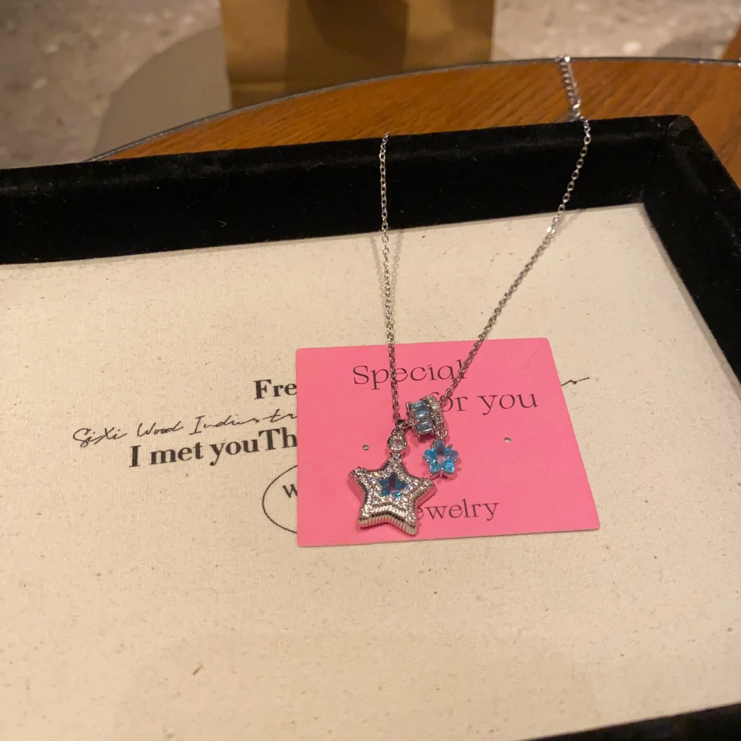 铜锆石项链 星芒爱心五角星流苏项链女轻奢高级感气质颈链锁骨链