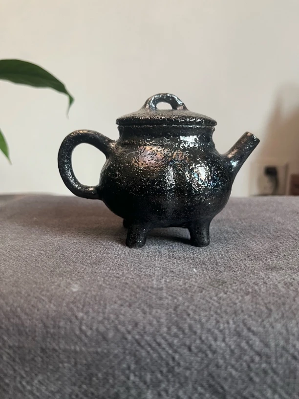 纯手工明火柴烧手捏风复古黑色黑砂精美锤纹家用商用禅味大泡茶壶