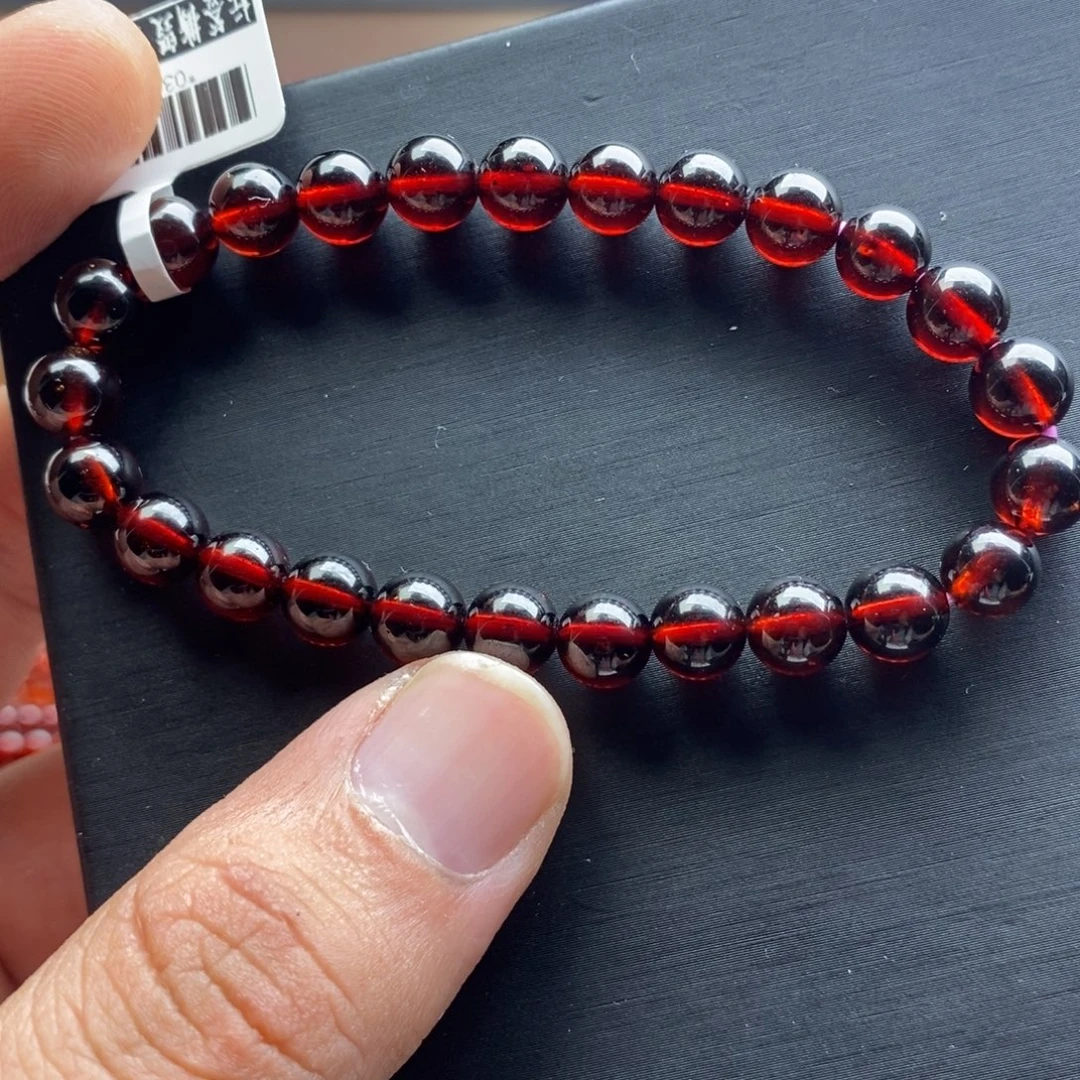 石榴石未镶嵌手链7.3mm正红色