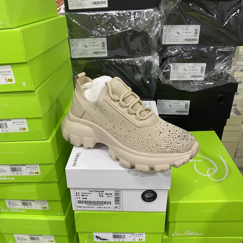 专柜正品小牛皮新款厚底轻便增高休闲舒适单鞋运动鞋1313杏色