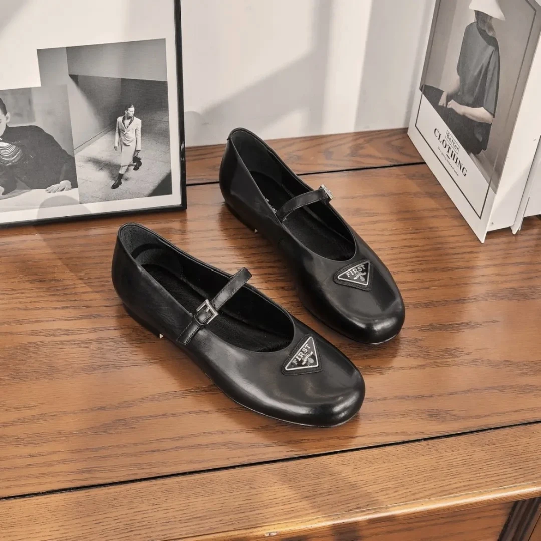 T972025春季新款复古百搭低跟一字带圆头平底玛丽珍真皮单鞋G683