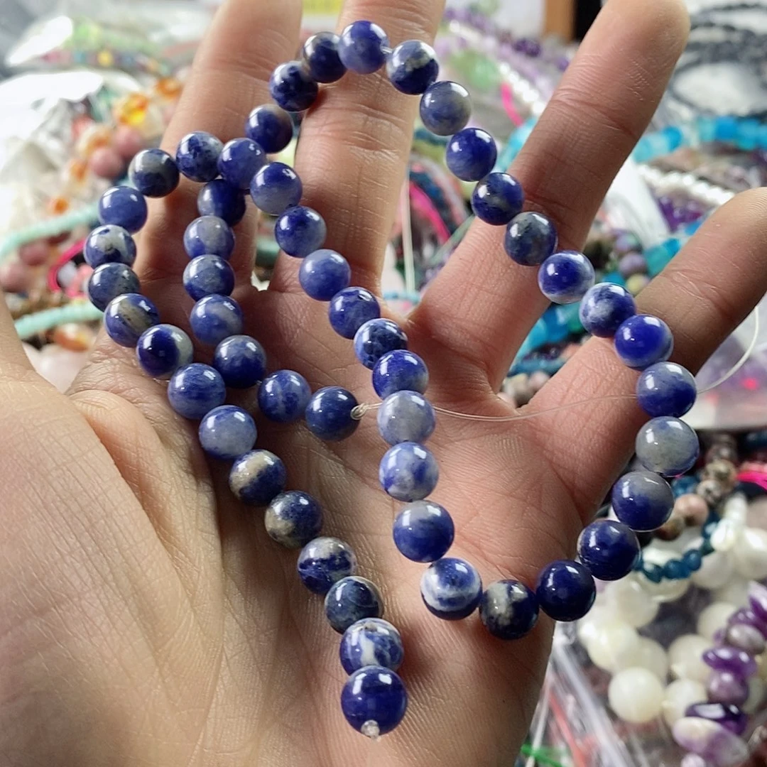 玛瑙/玉髓珠宝半成品合金八***落一条天然8mm蓝纹E37