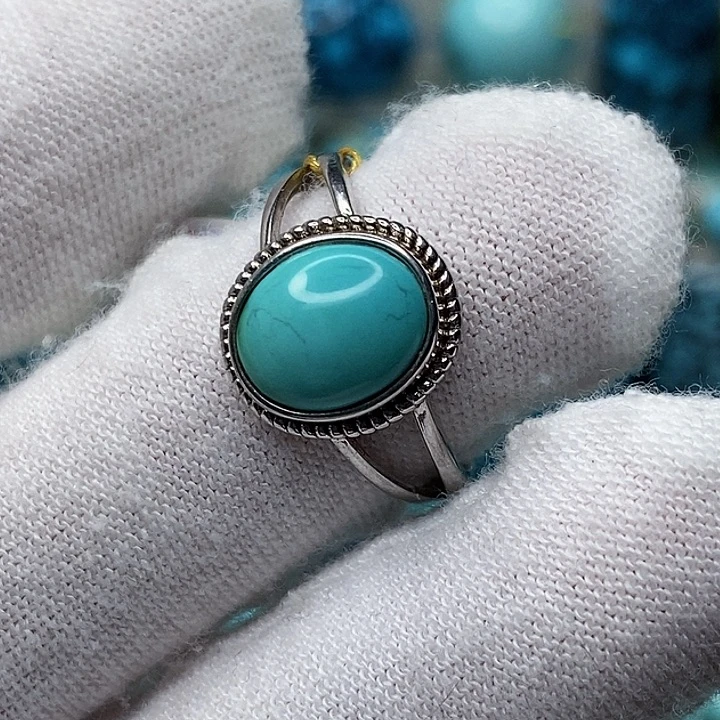 绿松石银S925镶嵌天然原矿 地大质检