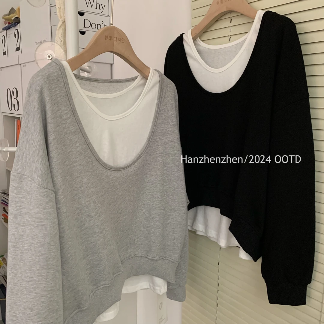 CSF-9483东大门韩版新款春秋款韩系简约真两件百搭卫衣