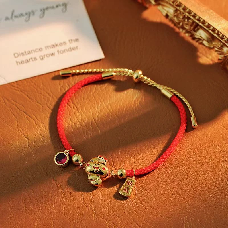 铜合金布艺手链 e301---新中式灵蛇小众设计百搭本命年红绳手链