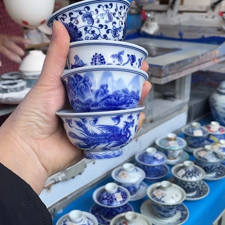 ༺***࿐青花釉下彩杯子4个