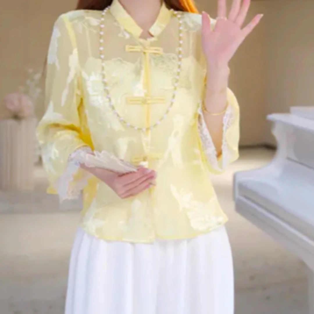 2025新中式时尚国风年轻款防晒开衫外搭复古盘扣罩衫上衣夏新中式