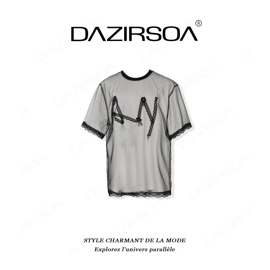 DAZIRSOA/达姿“转换视角”时尚百搭蕾丝花边个性假两件T恤 X551