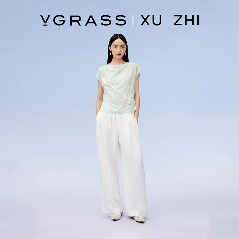 【XUZHI联名度假系列】VGRASS25早秋新款雨露亚麻混纺休闲裤