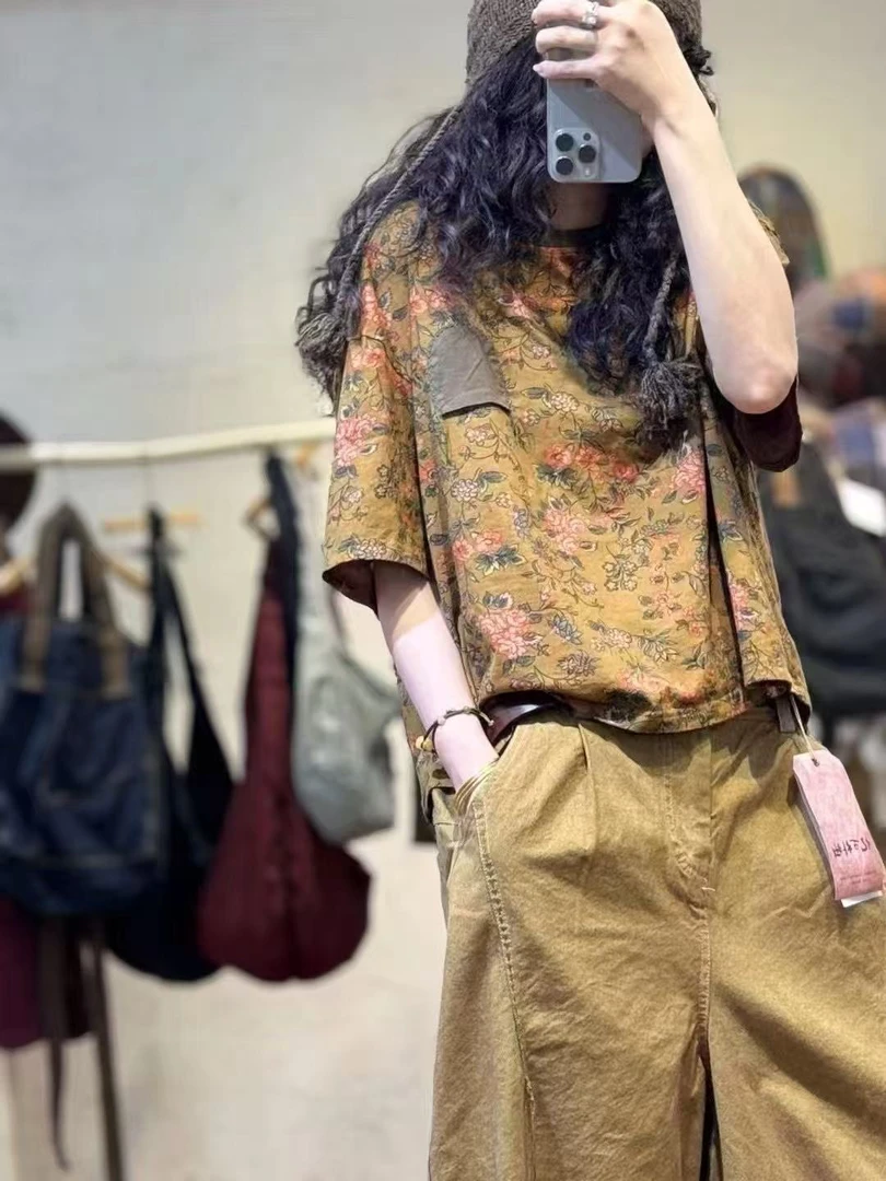 250343小口袋手工针织印花T