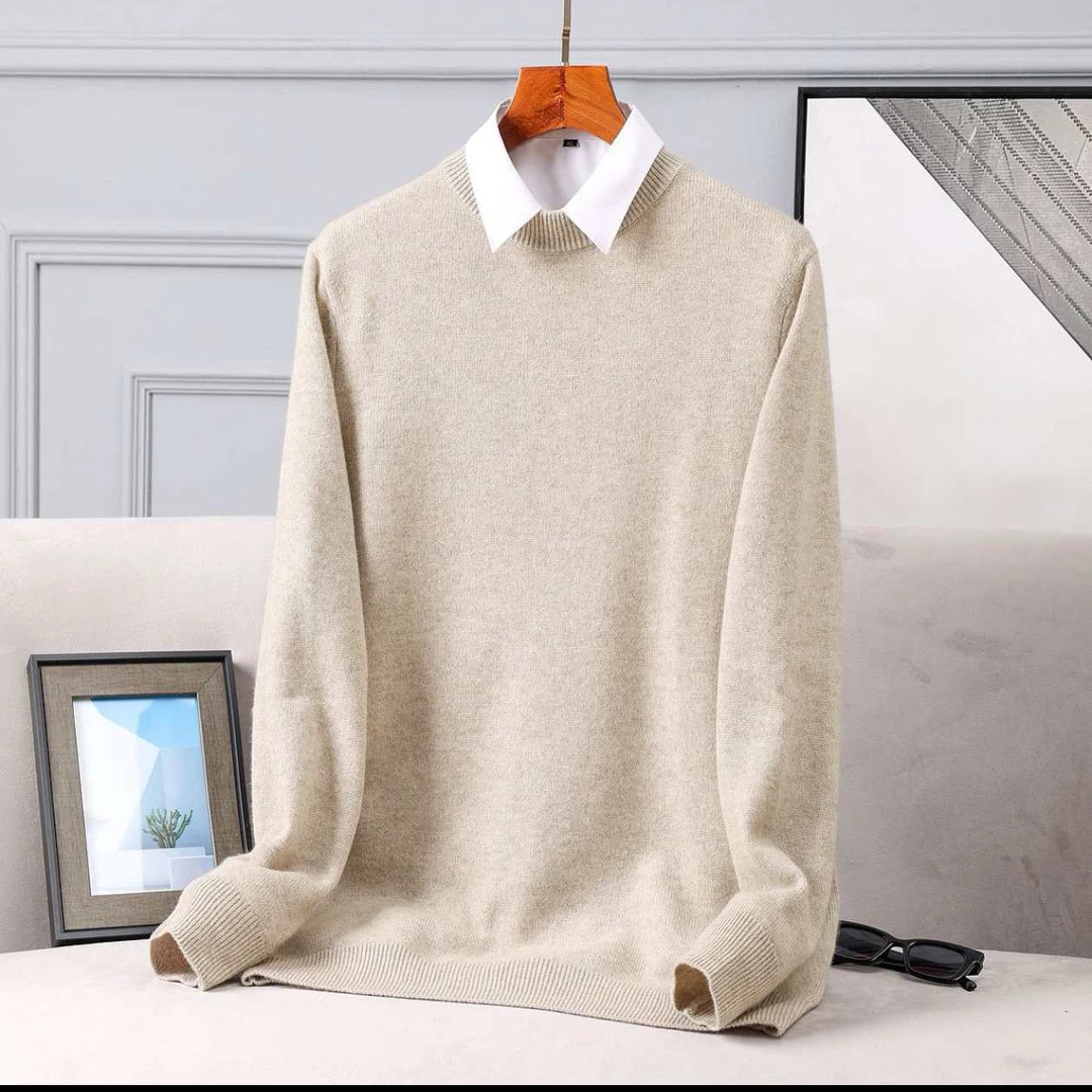 牧源羊绒26支纯山羊绒粗纺低圆领男套衫辅料除外