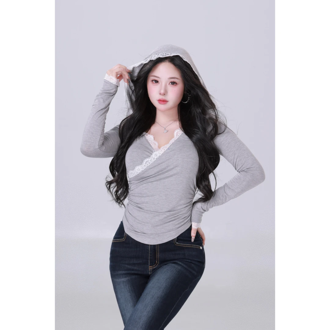 619清清MengFairy 【白月少女】纯欲温柔长袖设计感连帽上衣3844M