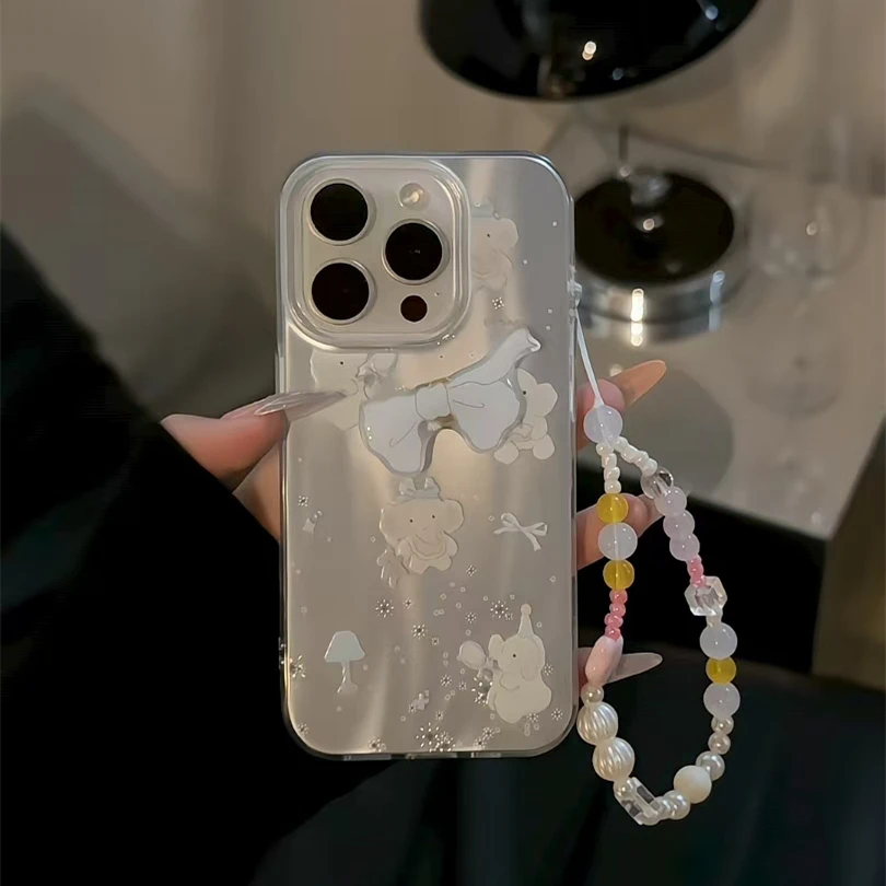 转转蝴蝶结小象适用iPhone16promax苹果15pro流星纹IMD手机壳14