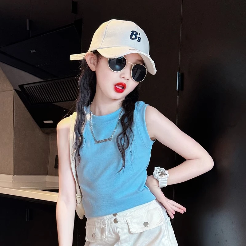 女童背心短裤外穿时尚夏季2025新款儿童甜美韩系女孩夏装无袖t恤