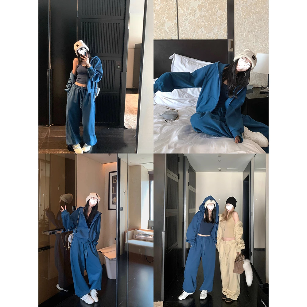 宽松休闲卫衣套装女外套+阔腿垂感休闲卫裤+吊带背心套装 60803
