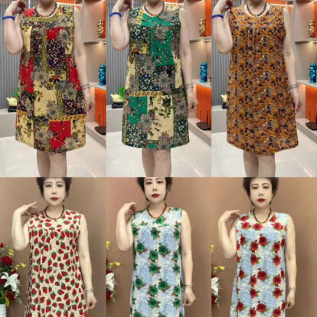 夏季新款女装短袖印花圆领睡衣裙大码遮肚显瘦