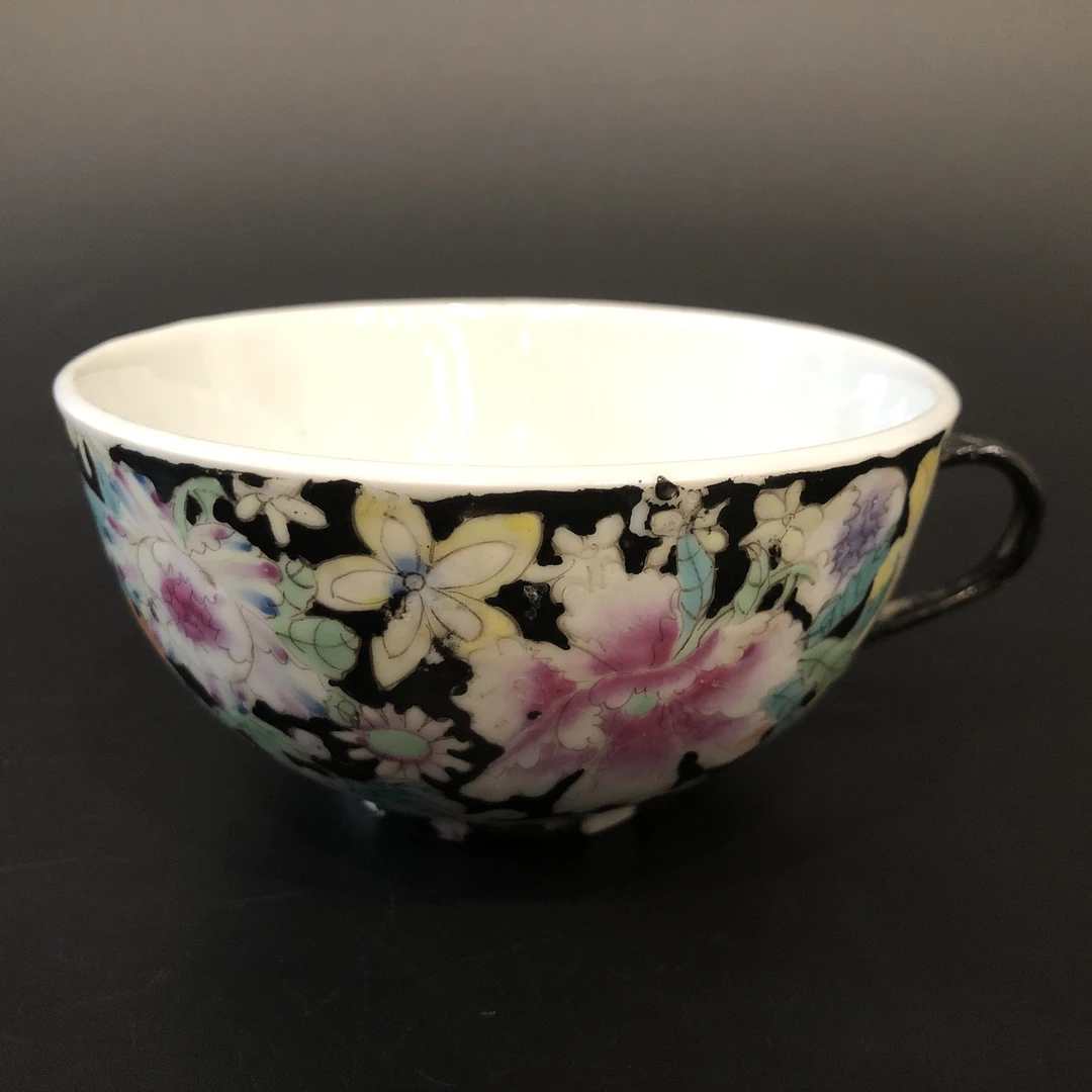 A03154民国粉彩百花不落地纹杯 口径9.8cm