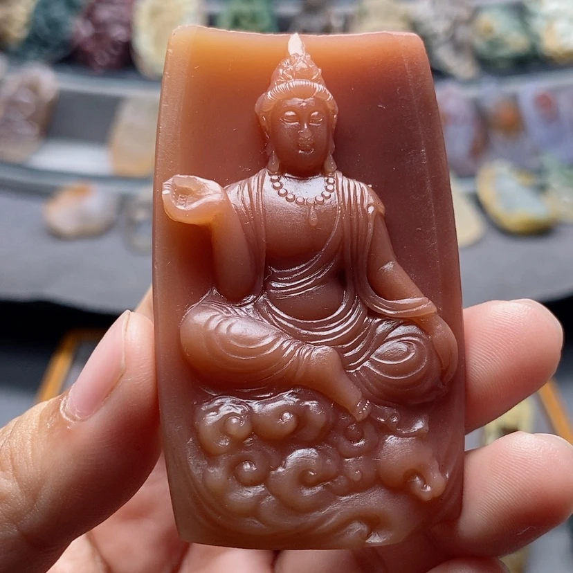 【闪购商品】未镶嵌阿拉善彩玉精工自在观音胶料吊坠牌定制石英质玉