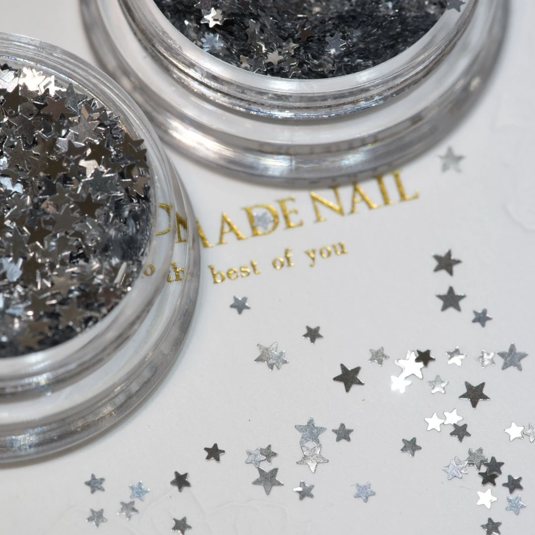 美甲饰品配件美甲超爆闪高亮1mm银色五角星亮片美甲饰品指甲装饰