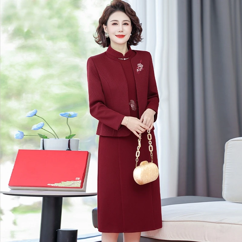 罗蒙喜婆婆婚宴装新款嫁女儿新娘妈妈礼服丈母娘连衣裙高端两件套