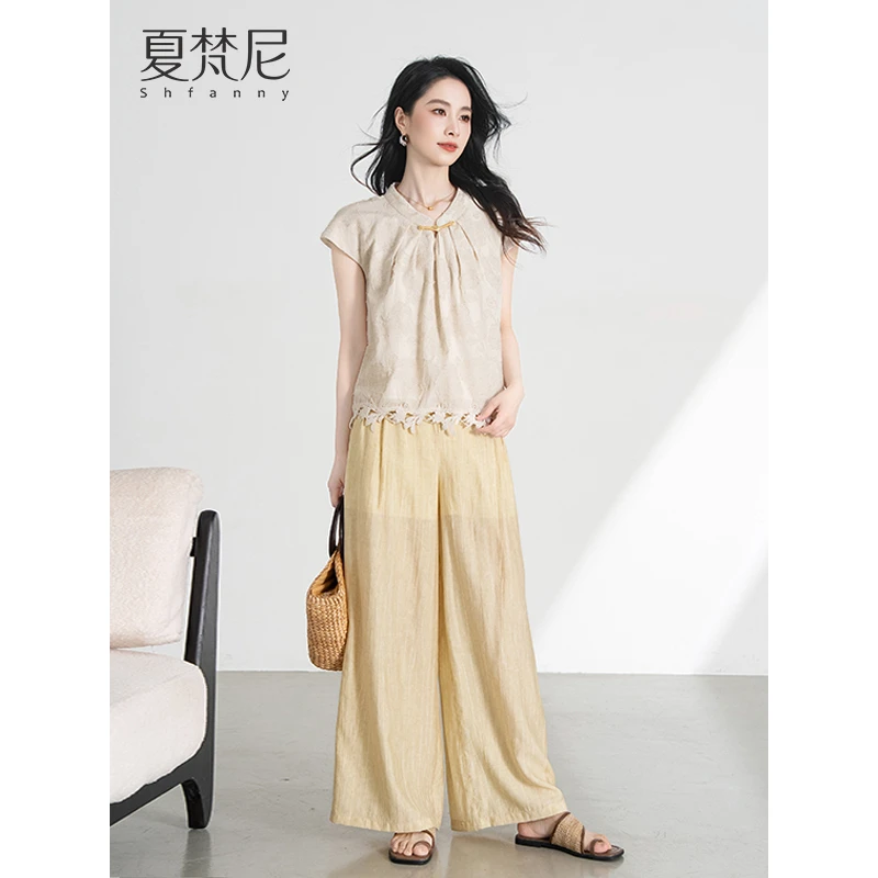 夏梵尼小荷尖尖新中式上衣阔腿裤套装女夏季国风两件套显瘦欧若风
