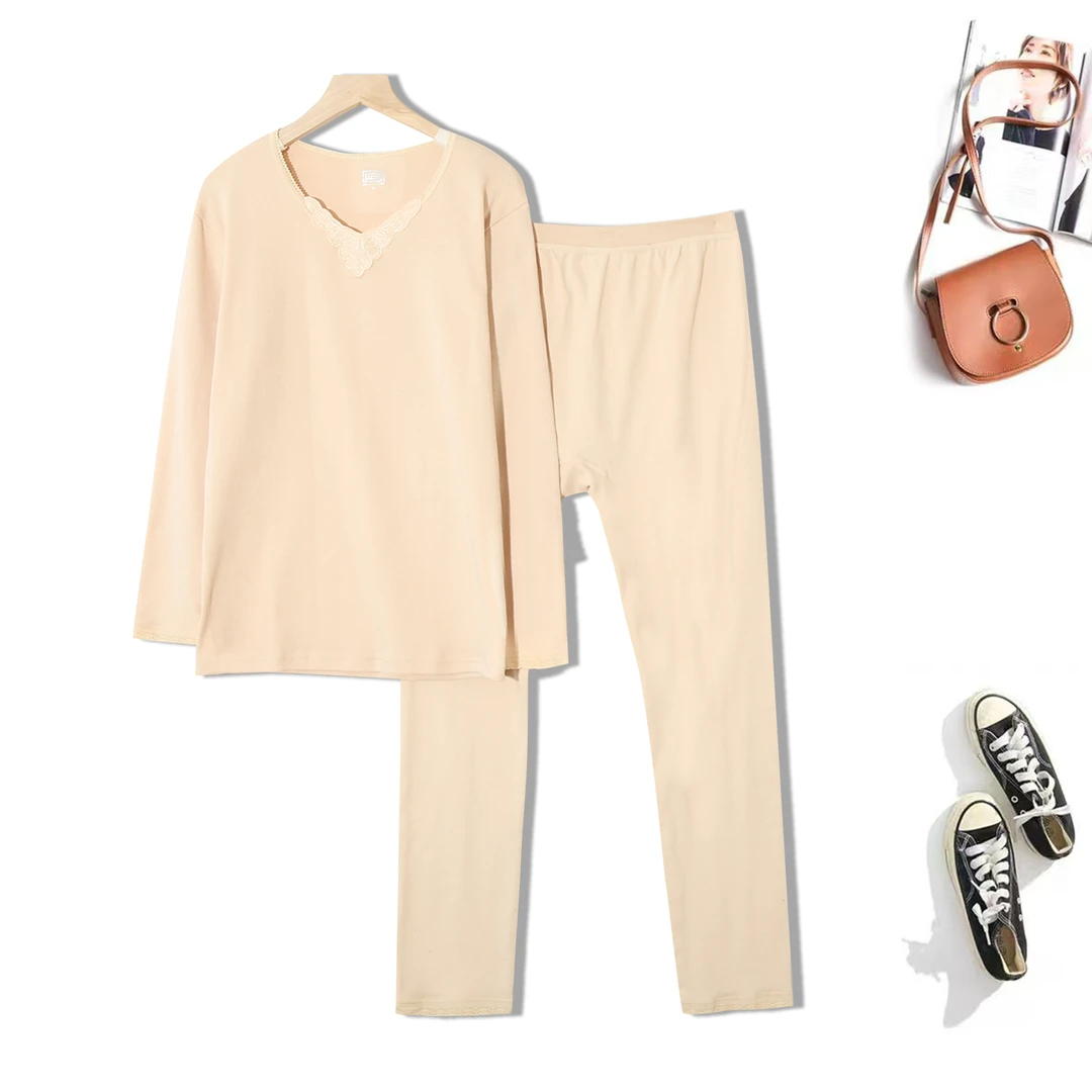 女外贸单春秋家居睡衣套装时尚简约休闲圆领秋衣秋裤松紧腰6D923